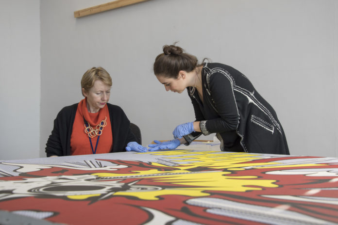Conservation Team.Documenting treatment of the second (Lichtenstein's Whaam!) and third (Hesse's Addendudm) case studies as part of the Nanorestart Project.