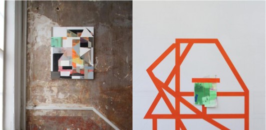 Left: Andrew Bick, OGVDS-GW [WTF], 2008-2014, installed at &Model, Leeds, June 2014 Right: Andrew Bick, Studio Wall drawings test #1, 2015, studio view, September 2015