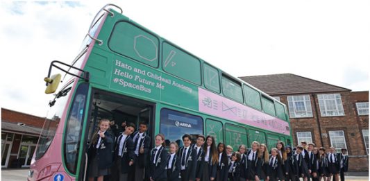 Hato and Childwall Sports & Science Academy, Hello Future Me, 2016. Commissioned by Liverpool Biennial in partnership with Arriva. Photo: Gareth Jones