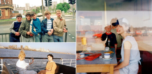 Images (clockwise): Lads at Railings, Grimace Girl, Mirror Mersey. All © Tom Wood Archive, courtesy of National Museums Liverpool