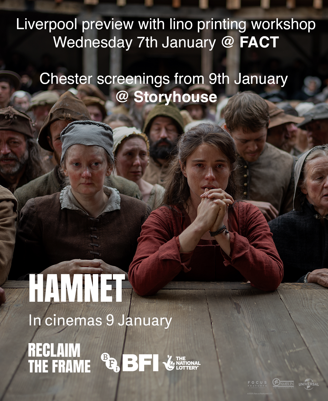 Hamnet preview and lino printing workshop at FACT with Reclaim The Frame